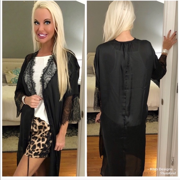 ❤️ Silky Satin Lace Detail Lightweight Tie Kimono! - Picture 4 of 4